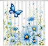 Flower Butterfly Shower Curtain Spring Blue Daisy Floral Elegant Watercolor Rustic Plant Nature Scenery Fantasy Dream Romantic