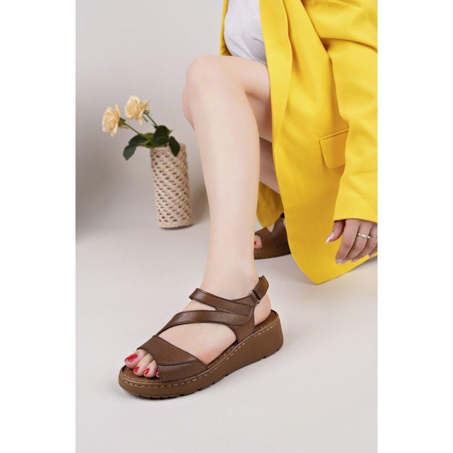 Damen-Freizeitsandalen aus echtem Leder mit dicken Sohlen