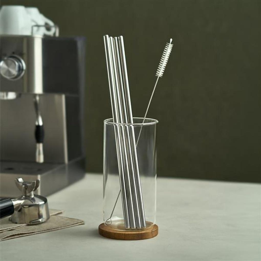 Estebanhof Stainless Steel Straw Cleaning Brush Set 30cm Straight 4P + Cleaning Brush 1P