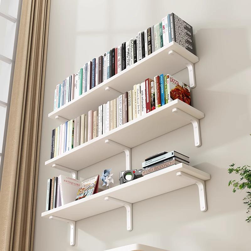 Paint-Free Floating Wall Shelf: Wooden Wall-Mounted Bookshelf and Storage Plank