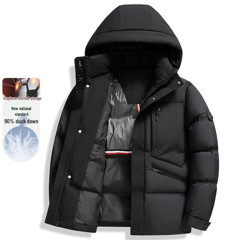 Men's 90% Duck Down Puffer Jacket - Short, Thick, Hooded Winter Coat for Extreme Cold Protection