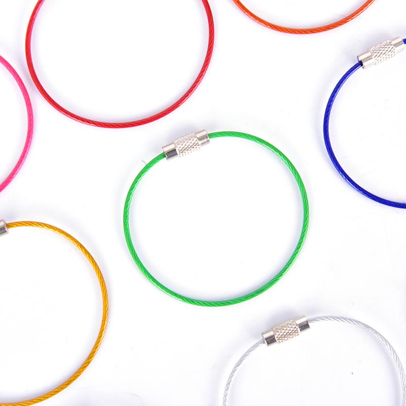 Stainless Steel Wire Keychain Keyring Circle Rope Cable Loop Screw Lock Gadget