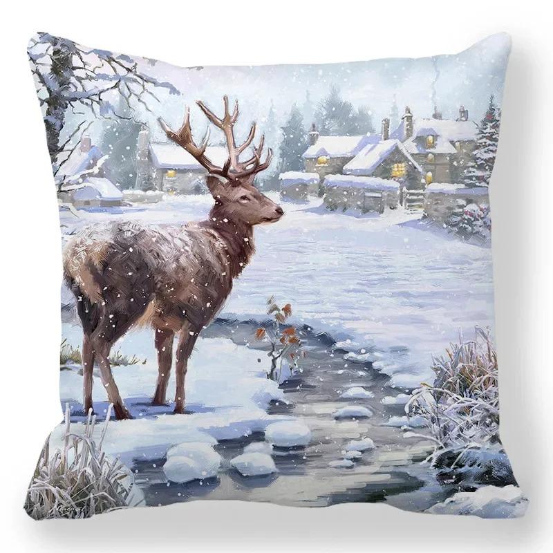 1 piece of Christmas Day party decoration pillowcase Winter Snowman animal print cushion suite room home decoration gift