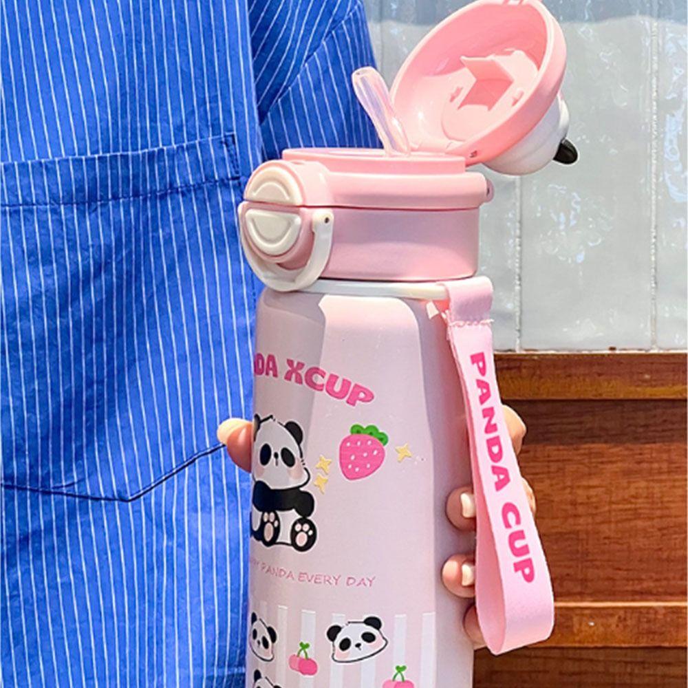 Large Capacity Panda  Insulated Cup Double Straw Drinking Water Cup  Outdoor Sports