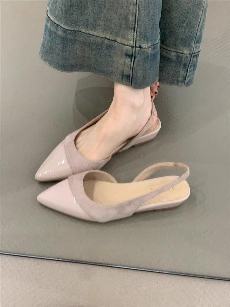 

[youshilai] French gentle wind nude wedge heel single shoes pointed head light mouth commuting temperament rear empty sandals 35
