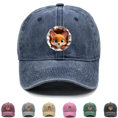 Cute Fox Print Snapback Baseball Hat, Animal Flat Cap Curved Brim Non-Stretch Fabric Sun Protective Trendy Adjustable Sun Hat