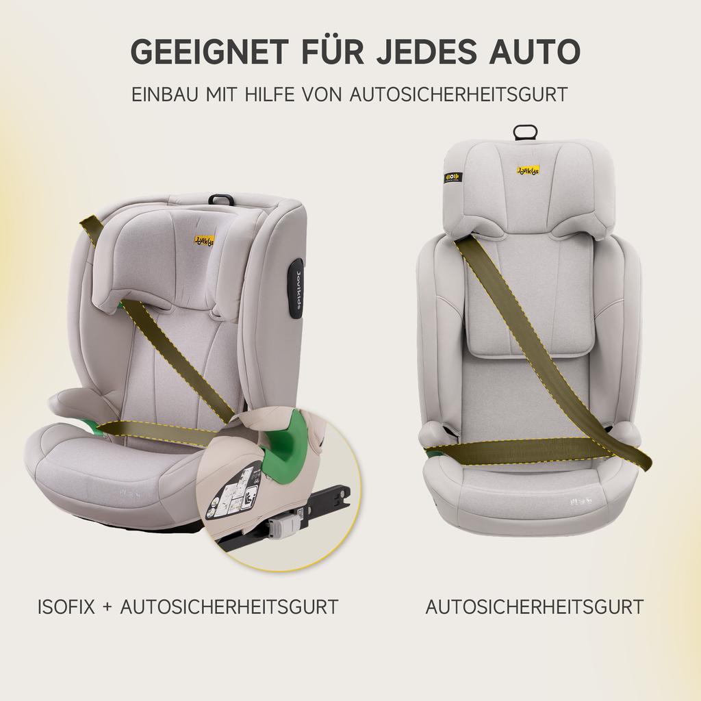 i-Size R129 child car seat for 3.5 to 12 years (100-150 cm), with adjustable backrest, headrest, side impact protection, Isofix booster seat