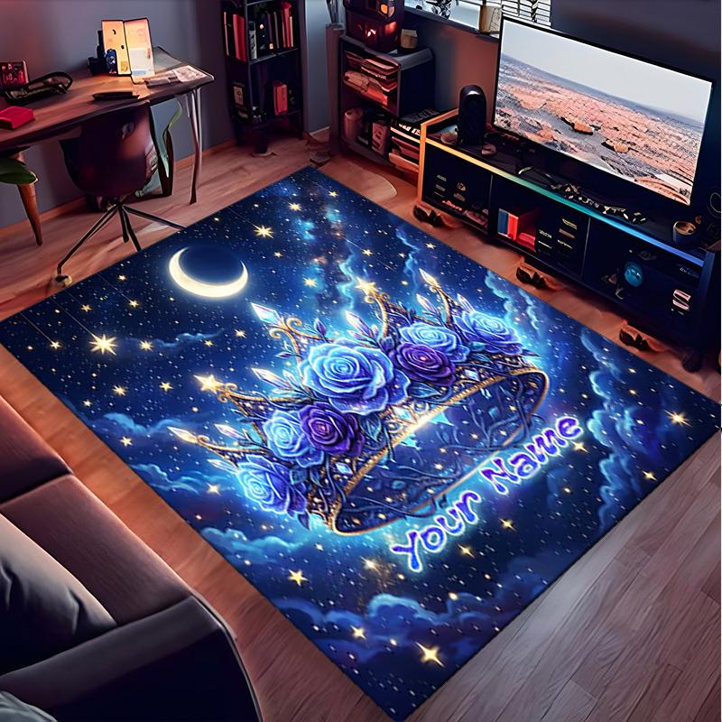 1PC Custom Name "Starry Night Crown" Theme Floor Mat Ideal for Living Room, Game Rooms, Office, Bedroom,Floor Mat Playful Design