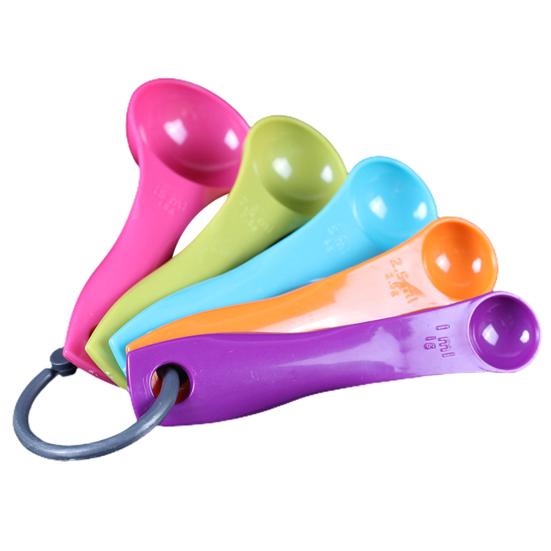 5Pcs Measuring Spoon Set Clear Scale Reusable Ring Buckle Plastic Coffee Measuring Spoon Kitchen Supplies