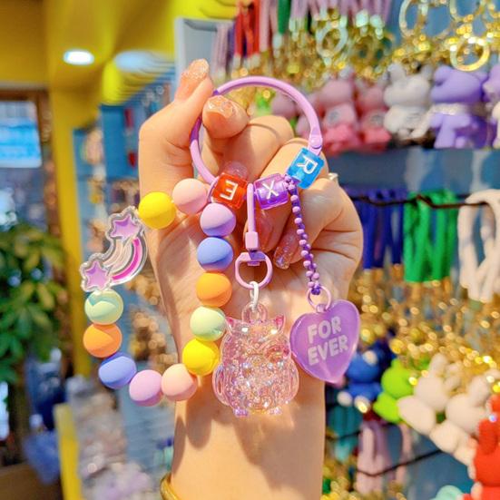 Beaded Phone Wrist Strap with Owl Bag Charm Anti-Lost Keychain Bracelet Lanyard for Cellphone Handbag Keys