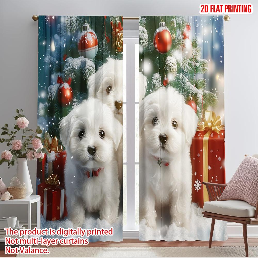 

2pcs,2D plane printing Curtain Fabric Christmas Tree Cute Puppies Gift (3) Versatile 100% Polyester (without rod) Decorations 52.50×116.00 CM 2pcs