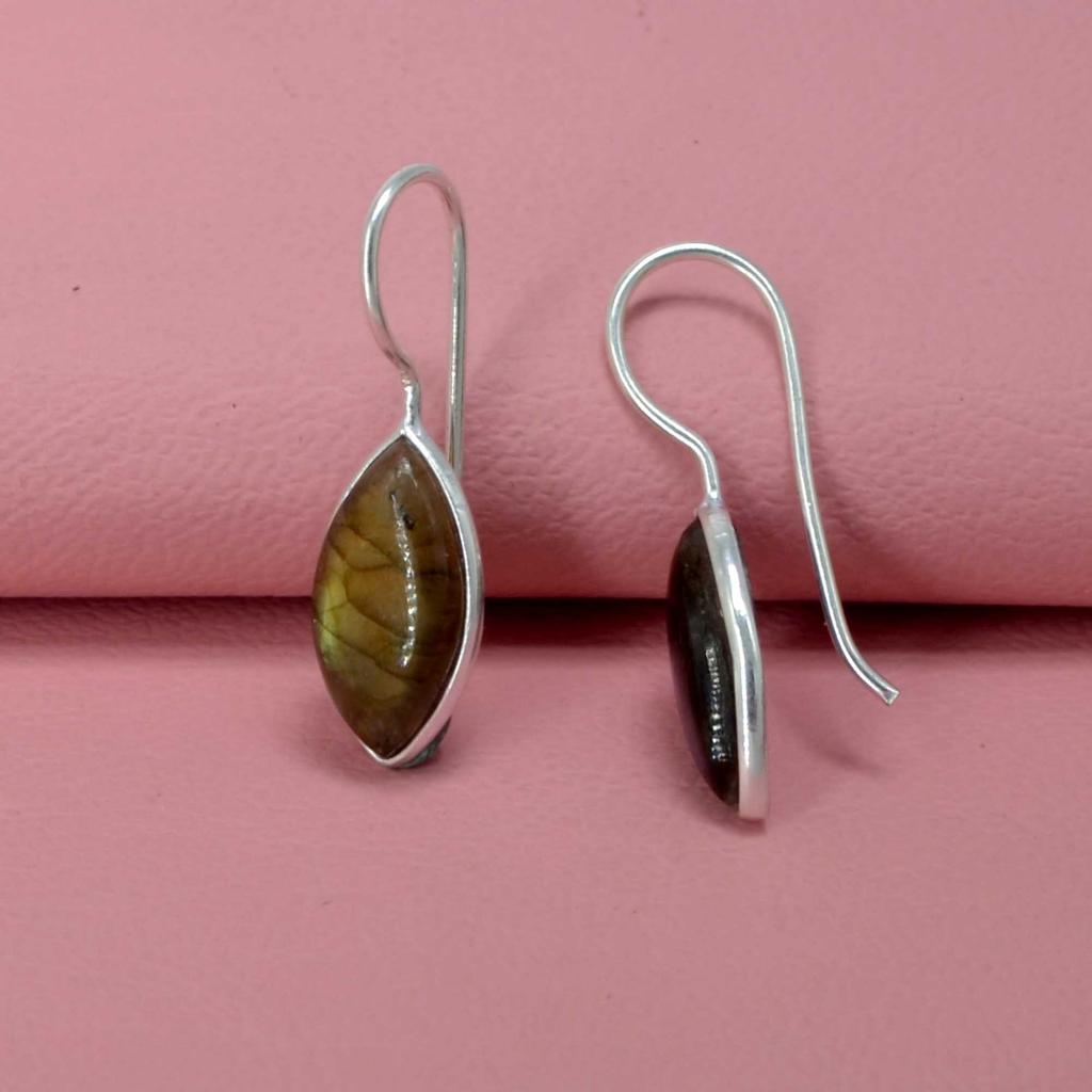 Labradorite 925 Sterling Silver Drop Earrings, Gemstone Handmade Dangle Earrings
