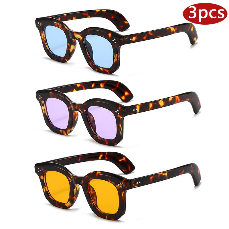 

3 шт. Модный Бренд Толстая Рамка Прямоугольные Солнцезащитные Очки Новый Дизайн с Заклепками Цветные Линзы Солнцезащитные Очки Летние Наружные Очки для Путешествий