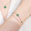 FH.bird Emerald Bracelet for Women, May Birthstone, Four-Leaf Clover Design, Sterling Silver 925, Hypoallergenic, Double Strand, Simple, Birthday Gift