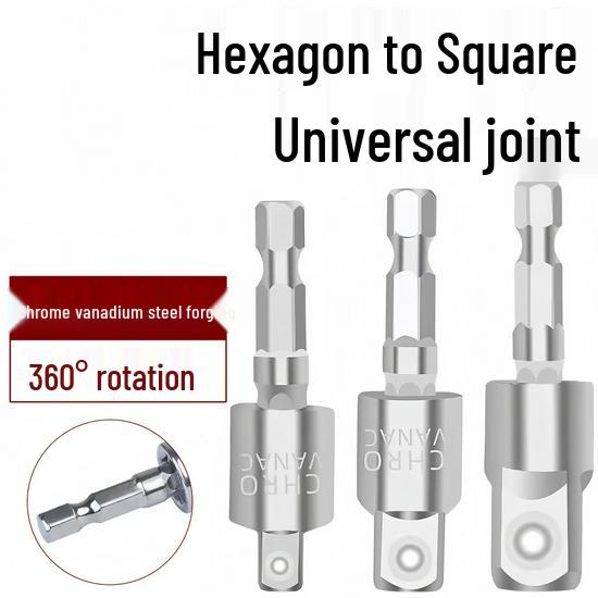 360° Hex Shank to Square Socket Extension Bar for Electric Wrench