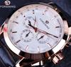 Forsining Retro Fashion Designer Three Dial Decoration Genuine Leather Golden Men Luxury Brand Automatic Mechanical Watches