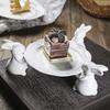 Circular Relief Ceramic Rabbit Tray, Household Dessert Tray, Cake Rack, Dining Plate, Wedding Decoration Dessert Display Tool