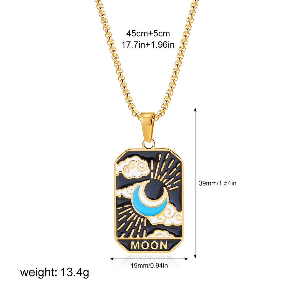 New Design Colorful Enamel Tarot Cards Pendant Necklaces 18K Gold Plated Sun Star Moon Box Chain Choker Jewelry for Women