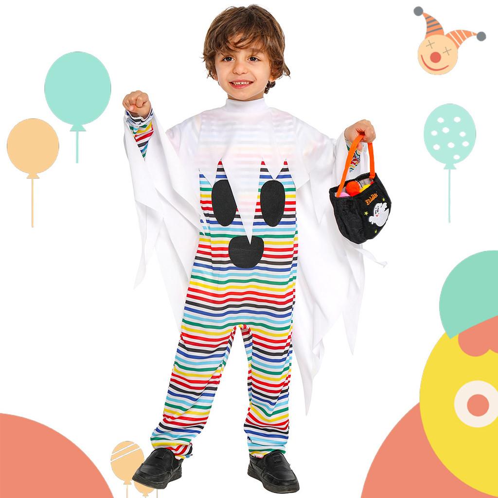 Halloween Child Costume For Kids With Polyester Fabric And Playful Striped Ghost Design For Party Performance