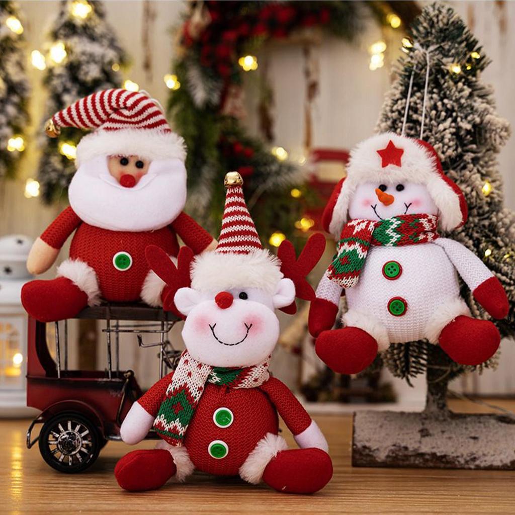Christmas Ornaments 3 Pieces Santa Claus Snowman Elk Holiday Doll Hangable Christmas Tree Decorations for Party Planners Home
