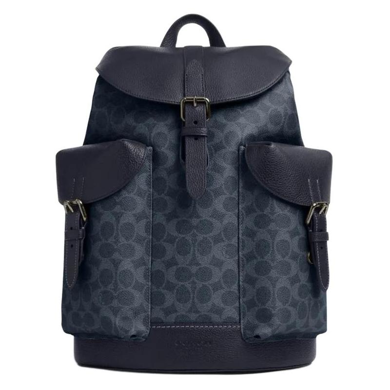 

COACH WARNER 31 Classic Logo Pin Buckle Closure Faux Leather and Cowhide Patchwork Backpack Regular Men s Bronze Hardware + Denim + Midnight Navy синій