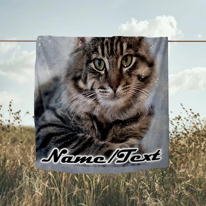 1PC Custom Name tabby cat portrait outdooor Flannel blankets Throw Blanket All-Season Throw Gift Bedspread for Couch, Bed, Camping Holiday Birthda
