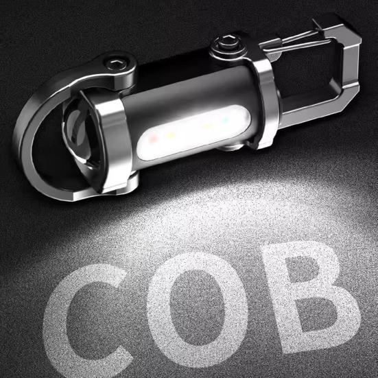 Portable Rechargeable Keychain Flashlight Dual Light Source Control Red Warning Light Waterproof Design Key Chain