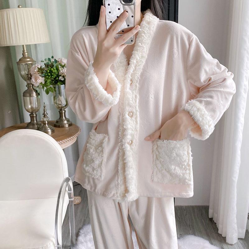 Sea Island Baumwolle Damen Fleece Pyjama Set – Langarm & Hose für Herbst/Winter.