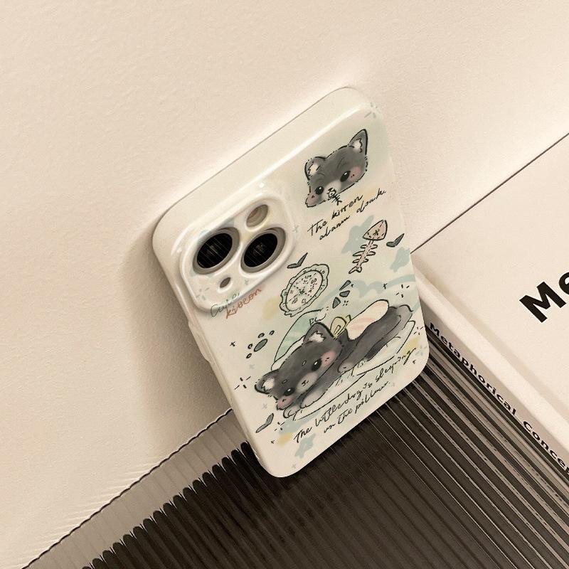 Applicable To Apple 11/11promax Cartoon Small Fresh 11 Film Mobile Phone Case 11pro Good Night Black Cat English