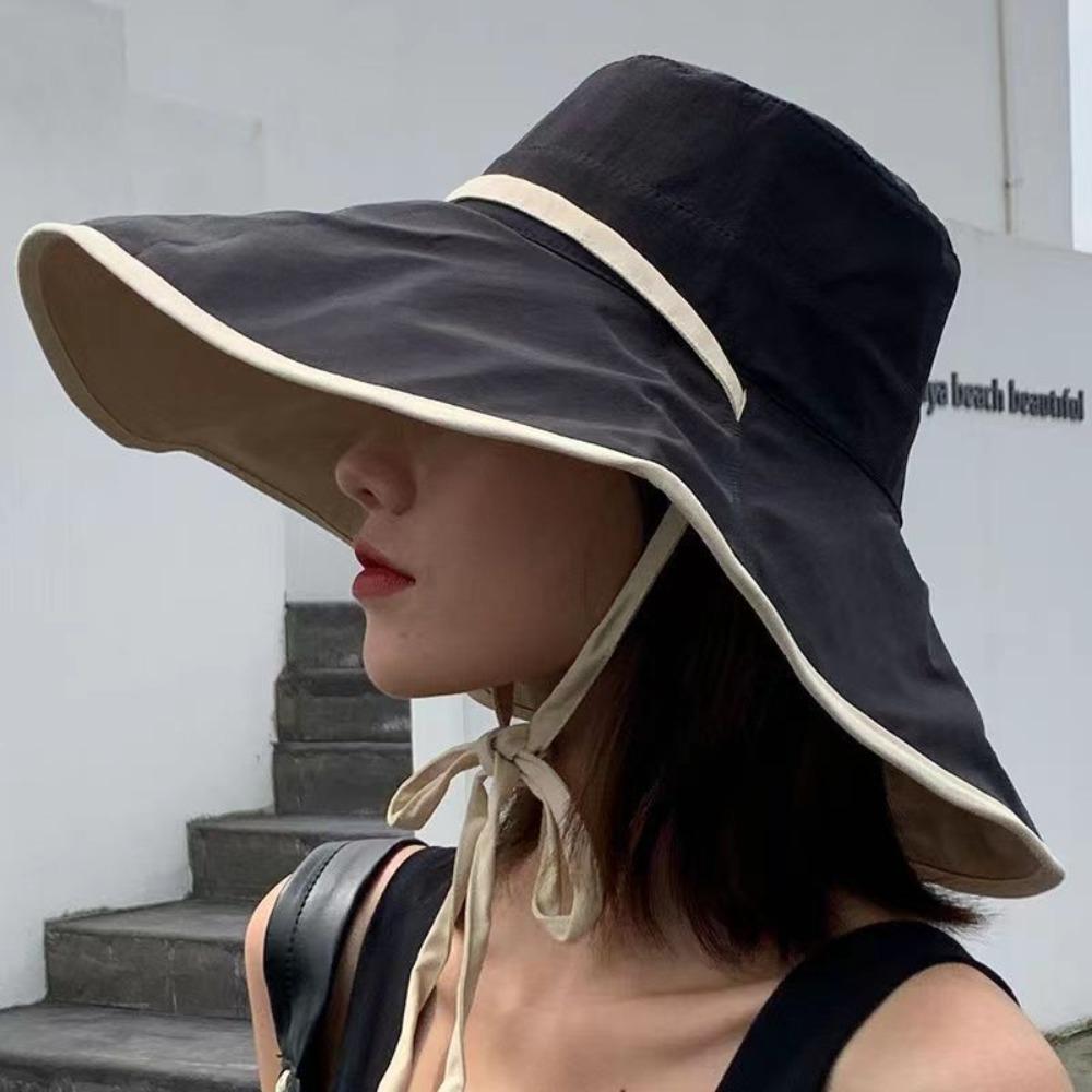 

Однотонная шляпа от солнца в корейском стиле, женская панама, складная шляпа от солнца с широкими полями, женская чёрный