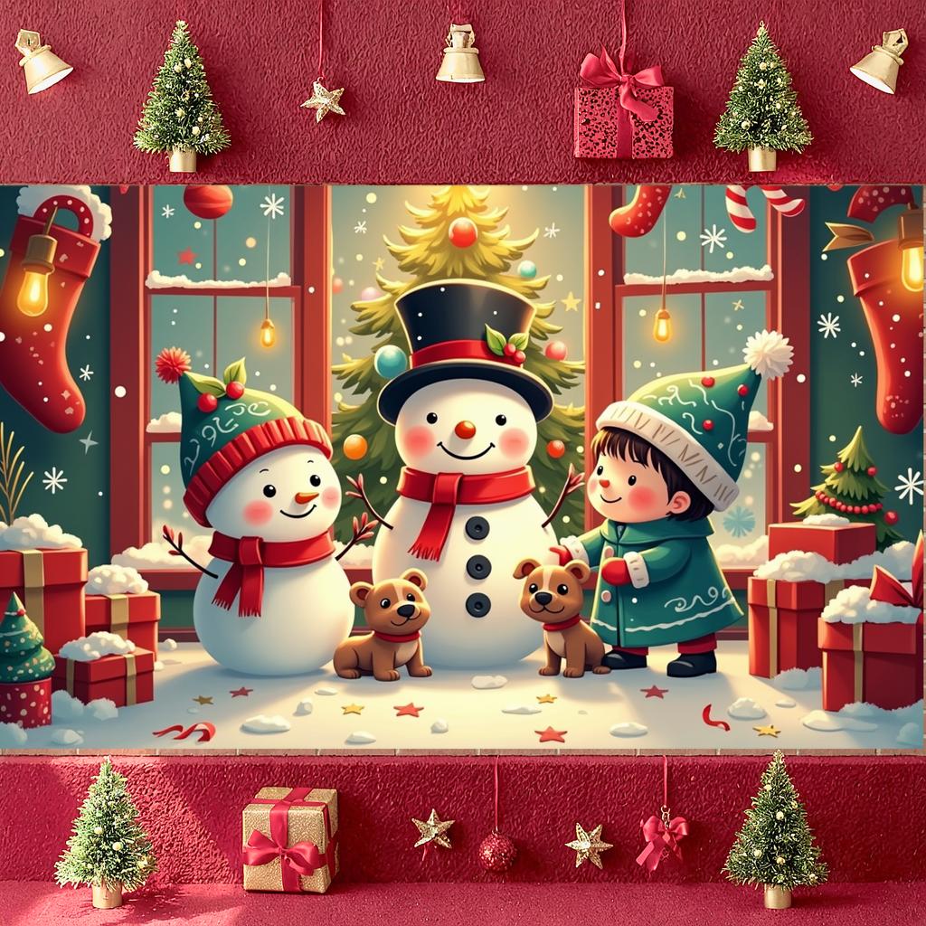 Snowman Display Stockings Winter Celebration Banner Christmas Banner Cartoon Snowman Holiday Backdrop For Photo Prop Xmas Event