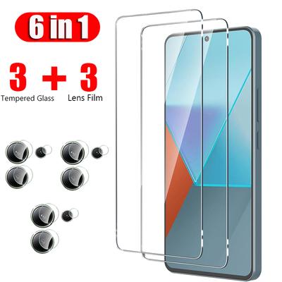 6 en 1 3 películas para lentes de cámara + 3 protectores de pantalla de vidrio templado para Xiaomi Redmi Note 13 4G 5G Note 13 Pro Funda protectora Redmy 13C POCO C65 X6 M6