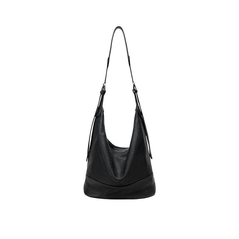 New Vegetable Tanned Matte Leather Collapse Bag Binaural Bucket Bag Women's Large-capacity Versatile Commuter Bag