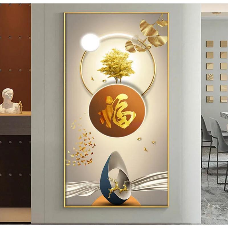 Neue Licht Luxus Goldene Hirsche Dekorative Malerei Reiche Baum Fengshui Gang Eintrag Leinwand Malerei Veranda Wand Dekor