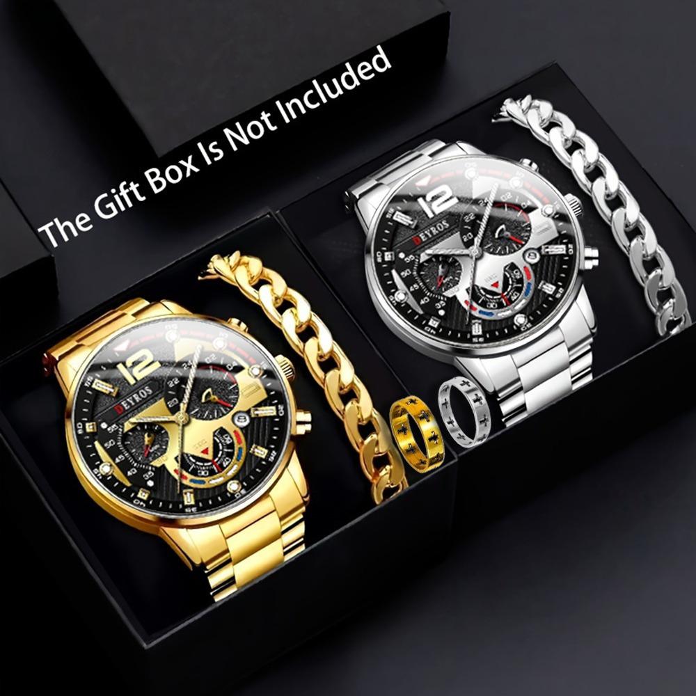 Watch 6-Piece Set, Watch Bracelet Ring, Men S Watch, Steel Belt Watch, Quartz Watch