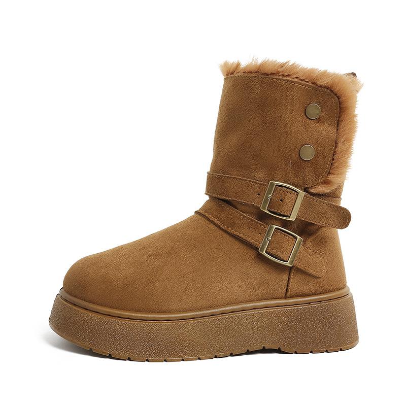 thick-soled medium tube large-size snow boots women's winter velvet thickened warm Northeast cotton shoes two cotton boots
