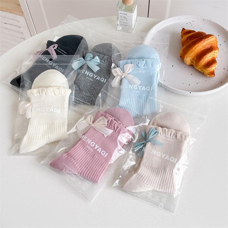 Women's Summer Thin Sweet Bow Mesh Breathable Mid Tube Socks