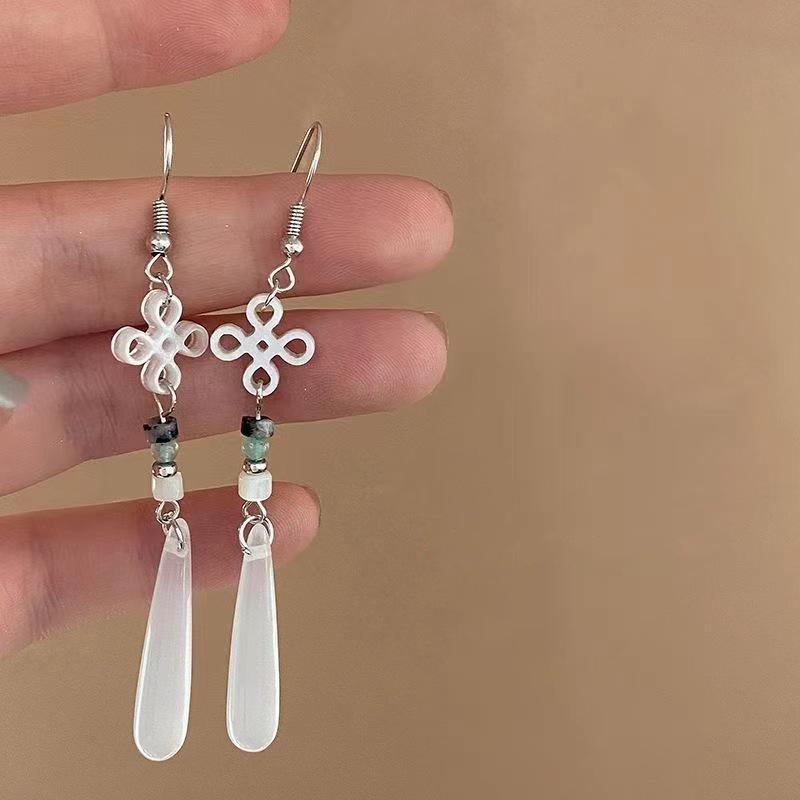 Chinese Fox Mask Folding Fan Asymmetrical Long Tassel Earrings For Women Girls Cherry Blossom Ear Hook Christmas Jewelry