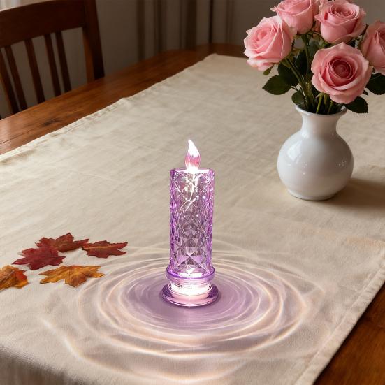 Yousheng LED Candle Lights Romantic Rose Shadow Flameless Candles Lamp Elegant Crystal-like Pillar Candles for Home Decor Wedding Anniversary