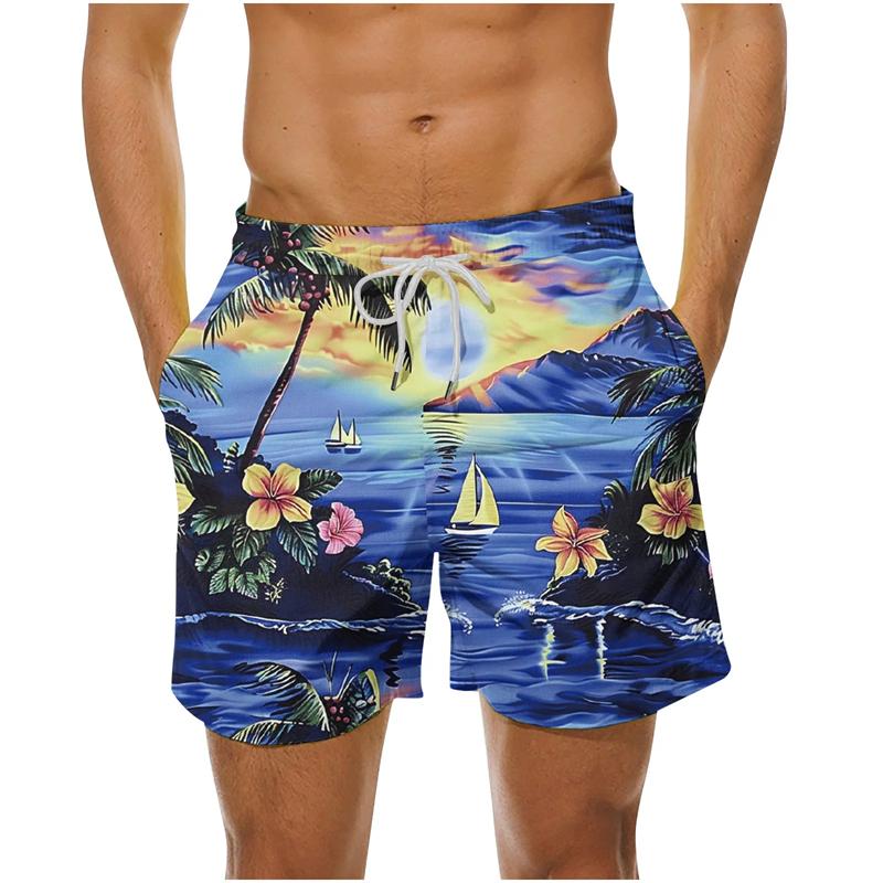 Hawaiian Palm Tree Graphic Beach Shorts 3d Printing Tropical Swim Trunks Men Summer Casual Quick Dry Swim Shorts Bathing Suit