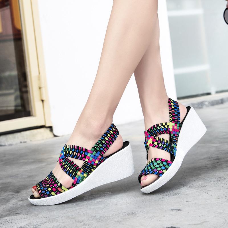 2021 new thick-soled weave shoes, fish mouth sandals, comfortable mother shoes, foreign trade large-size women's shoes