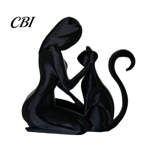 One-piece Molding Figure 3D Printed Sculpture, One-Piece Desktop Figure, Abstract Stable Sculpture Decor Woman Cat Art Ornament for Home Gift