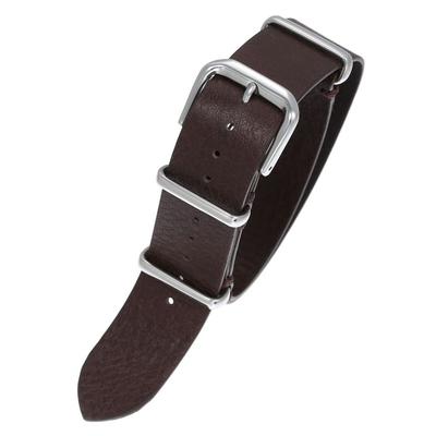 NATO Type Strap Watch Replacement Strap Band Watch Italian Leather Dark Silver NATO Belt Compatible with Belt Width 18mm [MOD] Brown/Buckle