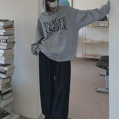 Women's Loose Fit Korean Letter Print Hooded Sweatshirt - Trendy Long Sleeve for Autumn and Winter