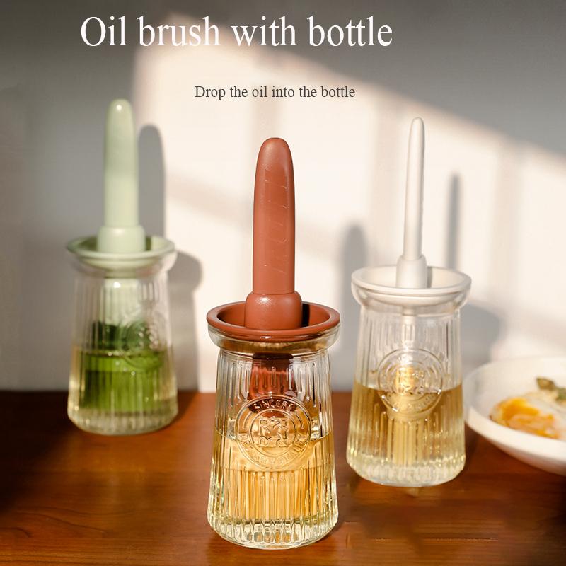 2 in 1 Silicone Dropper Measuring Oil Dispenser Bottle Glass Olive Oil Dispenser Bottle With Silicone Brush