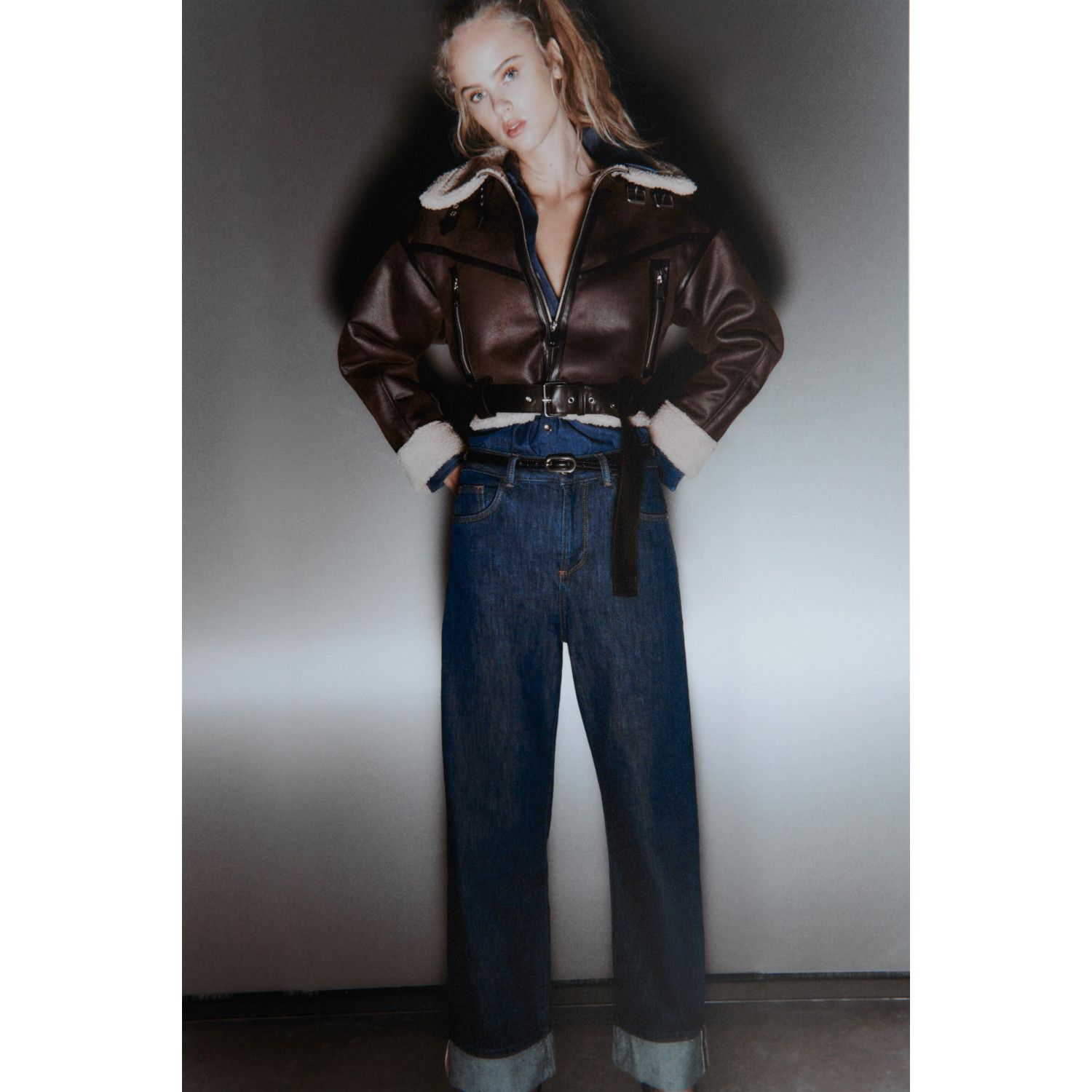 

CROPPED DOUBLE-FACED JACKET WITH BELT