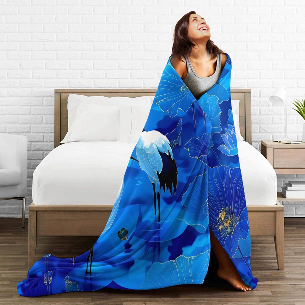 Chinese Style Crane Soft Blankets Students Plush Bedding Throws Novelty Couch Chair Flannel Bedspread Sofa Bed Cover