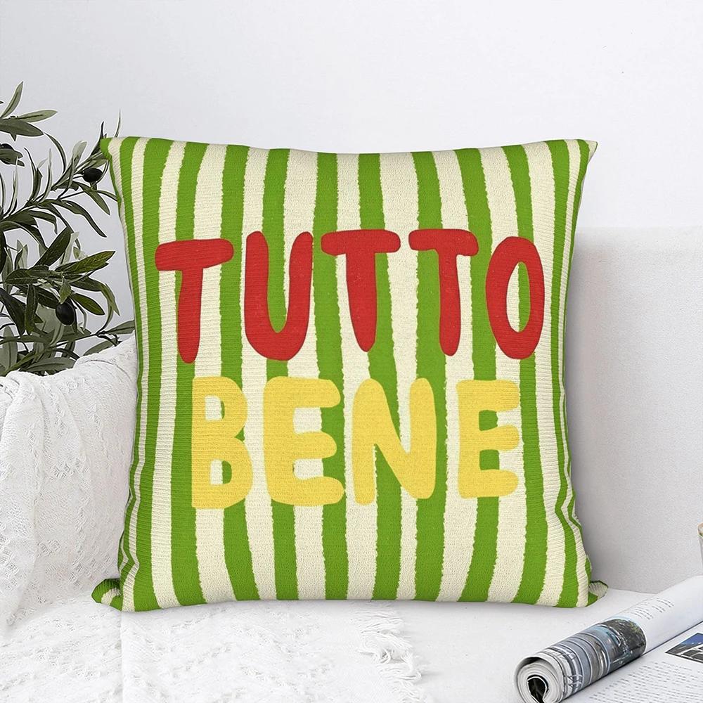2D-Flat decorative cushion covers with striped design and various Italian quotes for sofa and chair.