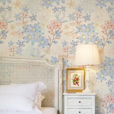 Elegant Light Blue Floral Wallpaper Peel And Stick PVC Flower Home Decoration Self Adhesive Yellow Cabinet Sticker