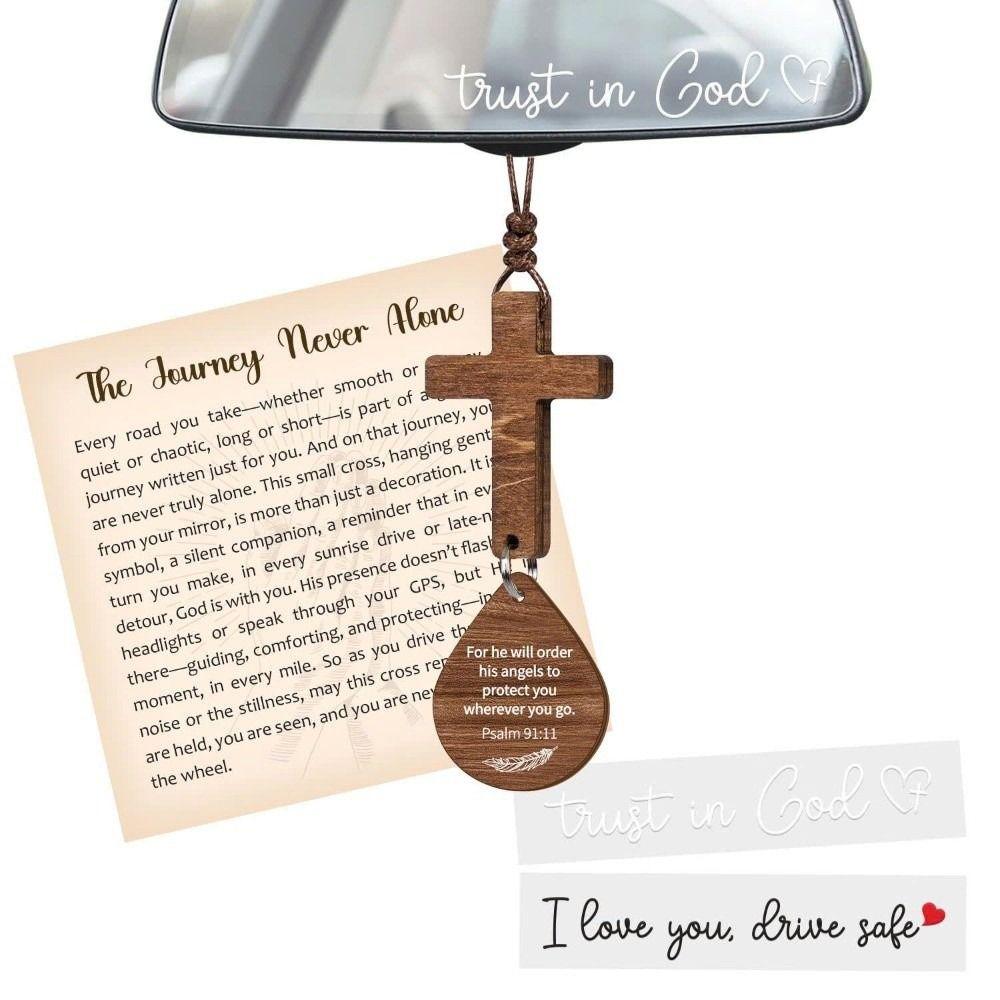 With Pendant Car Rearview Mirror Hanging Lightweight Keychain Ornament Bible Verse Charm Wood Cross Pendant